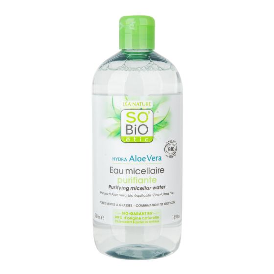 Voda micelárny Aloe Vera čistiaca so zinkom a citrusmi 500 ml BIO   SO’BiO étic