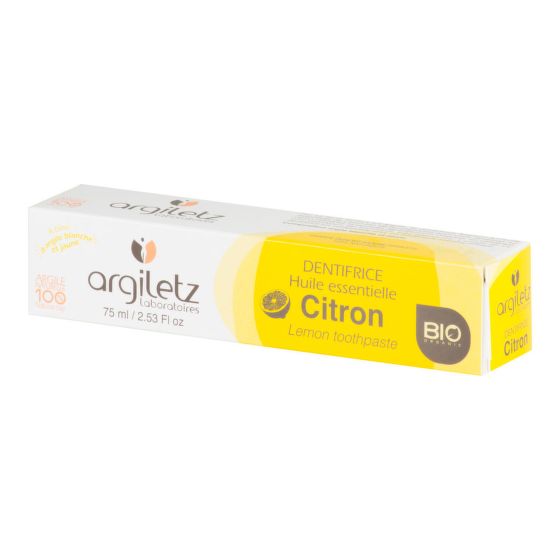 Zubná pasta s bielym a žltým ílom citrón 75 ml BIO   ARGILETZ